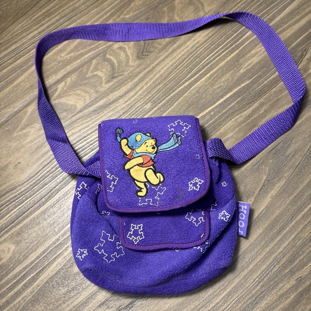 Vintage Disney Winnie the Pooh Bag Kids Purple Fleece Snowflake Crossbody